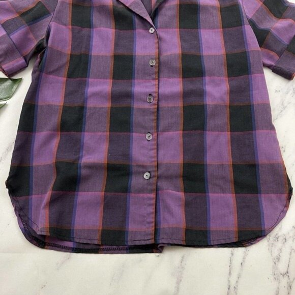 AM Casuals Womens Vintage Top Size M Purple Black Plaid Pinup Retro Button Up - Picture 5 of 12